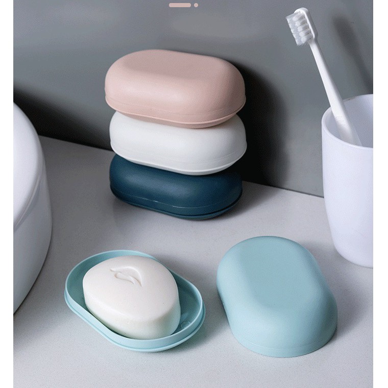 S（台灣出貨C17.）糖果色旅行皂盒 可愛橢圓形雙層香皂盒 瀝水肥皂盒隨機