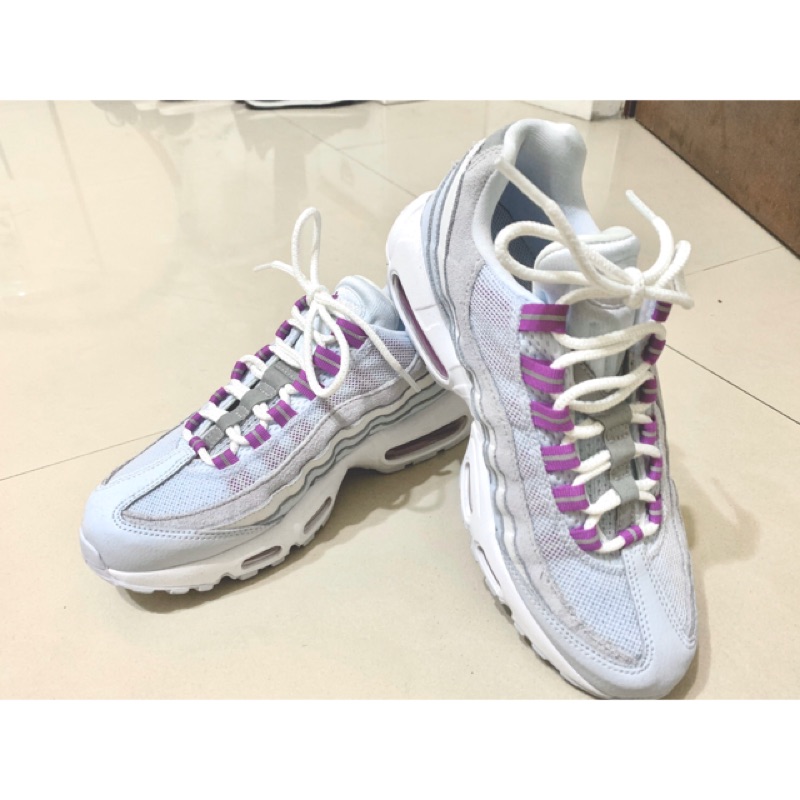 Nike air max 95 白 灰 紫 麂皮 氣墊 307960 023女款