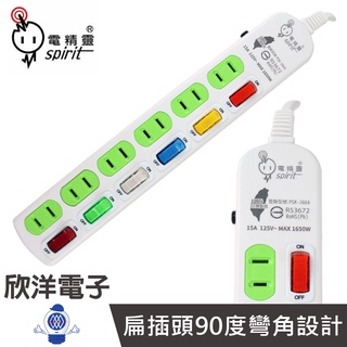 電精靈 延長線 防雷擊延長線 臺灣製造 2孔 6開6插 1.8-4.5公尺 電源延長線 pkk-266 適用插座 插頭