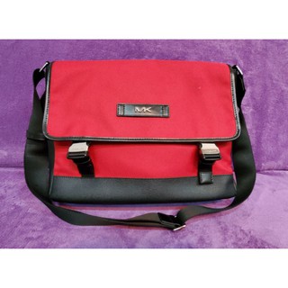 《MICHAEL KORS》美國帶回全新正品！紅色重磅尼龍拼接真皮郵差包/側揹包/公事包/筆電可放