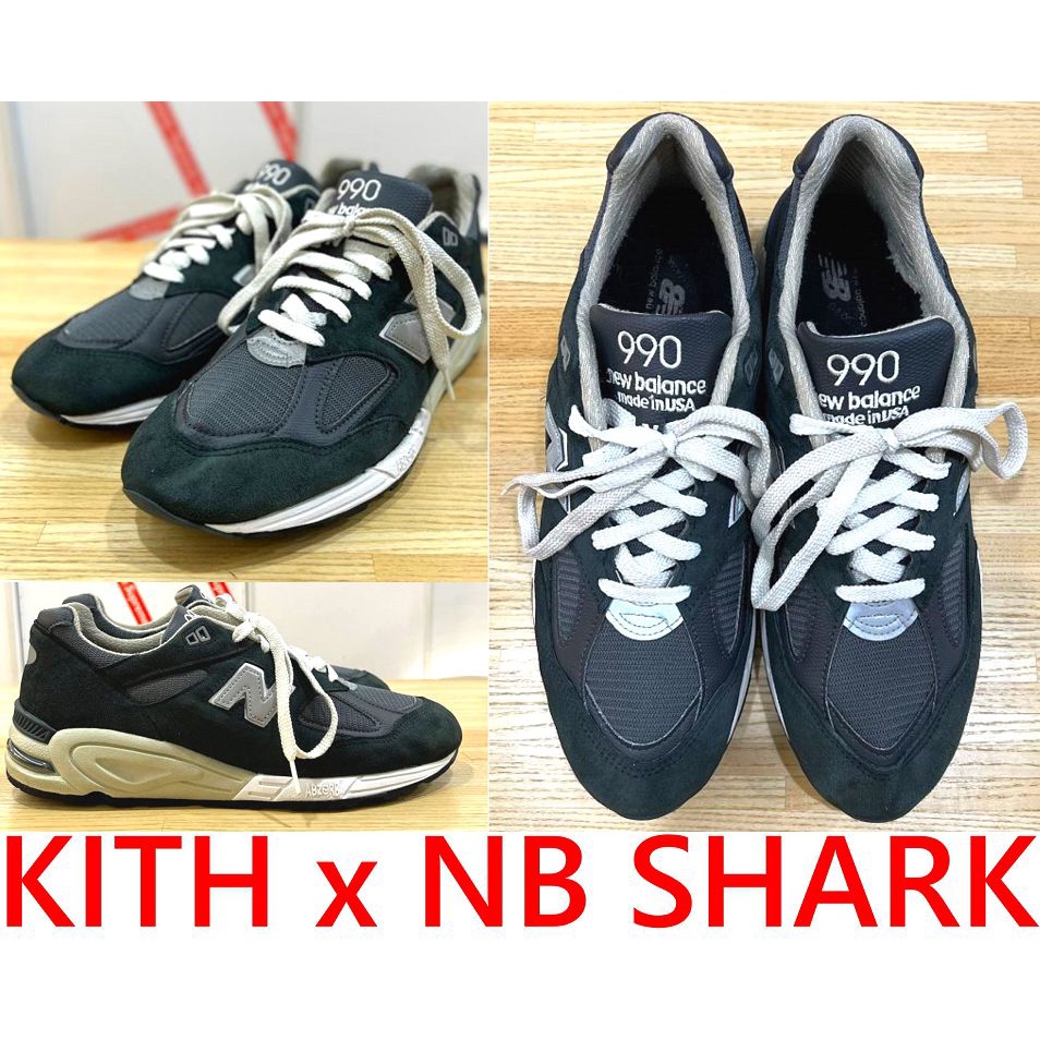 BLACK極新KITH x New Balance鯊魚USA藍Shark Steel美國製Navy Blue慢跑鞋998