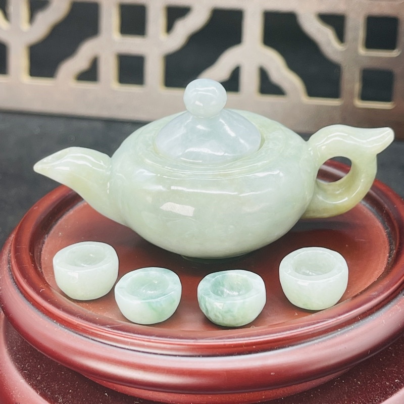 天然緬甸玉翡翠A貨 翡翠玉雕玉壺玉杯 栩栩如生 擺件 ※ J48