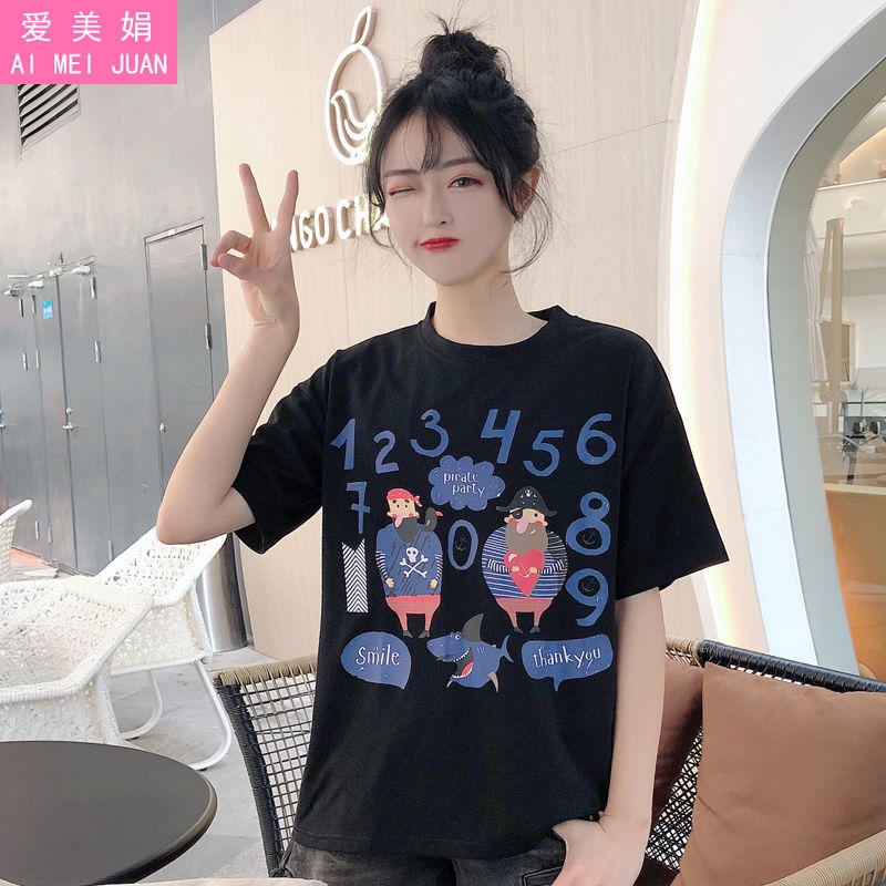 愛美娟含棉短袖t恤女19新款夏裝韓版寬松原宿bf風學生上衣服潮 蝦皮購物