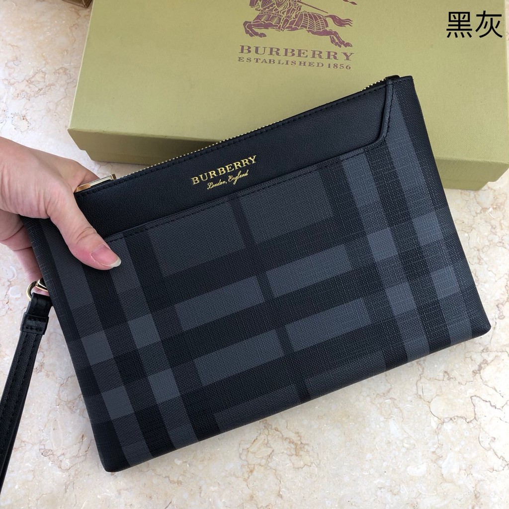 Burberry 博柏利巴寶莉時尚拼色真皮男士手包男款手抓包男軟皮韓版商務大容量頭層牛皮手拿包現貨實拍
