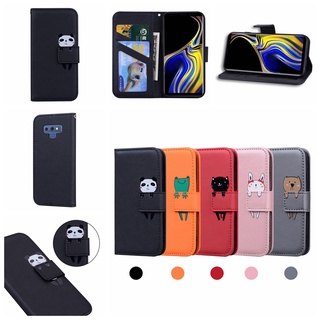 時尚 卡通動物 翻蓋皮套 三星 Galaxy Note 9 錢包款手機殼 三星Note9 掀蓋保護殼 支架插卡