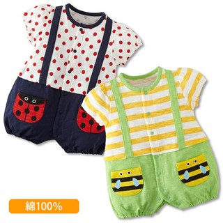 現貨✨5C夏季嬰兒 寶寶 印花背帶 短袖外出服/連身衣 瓢蟲 蜜蜂