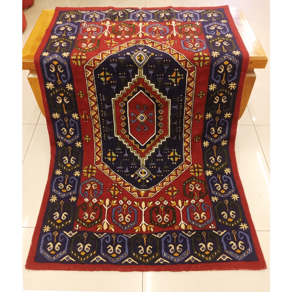 印第安｜印度喀什米爾 純手工羊毛 立體鎖鏈刺繡編織地毯 暗黑幾何寶石 波斯掛毯 牆面裝飾