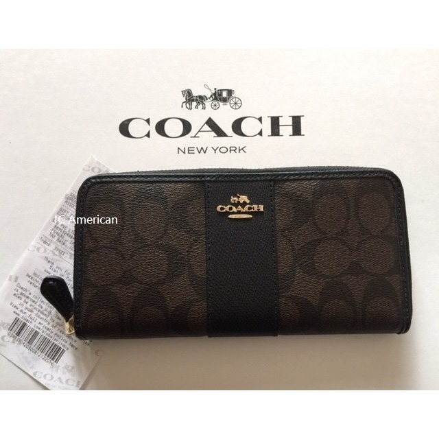 【美國JC】COACH 54630 C logo 防刮皮革 拉鍊 深咖啡+黑色 長夾/皮夾 (送紙盒) ~現貨