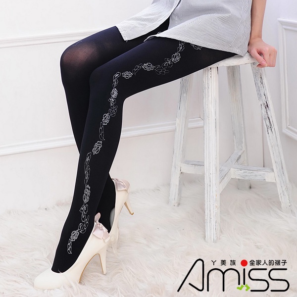 【Amiss】狠腳色‧經典印花造型褲襪-側邊玫瑰花條(A132-41)
