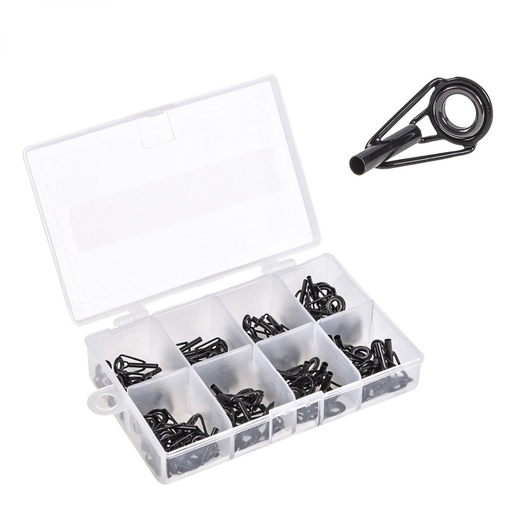 【TTFF】黑色多號海竿導環套裝80pcs盒裝不鏽鋼陶瓷路亞導線環批發