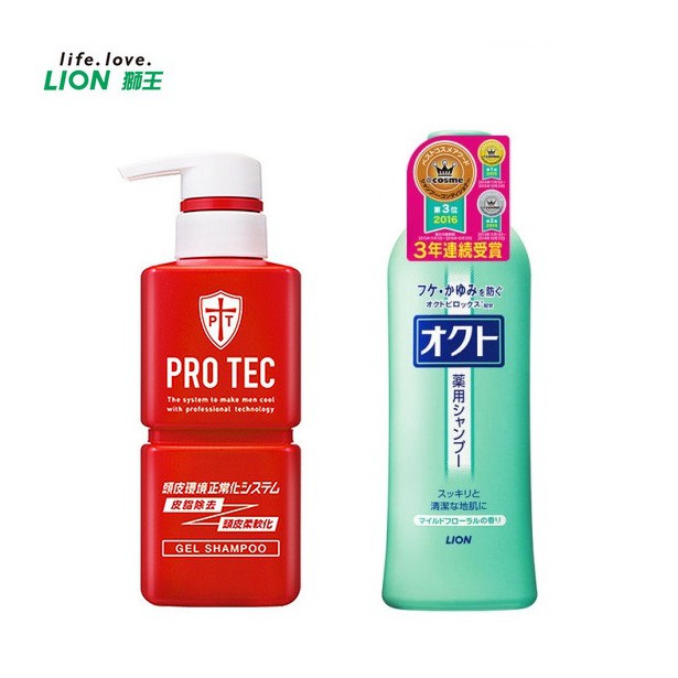 獅王 Lion PRO TEC 頭皮養護控油 洗髮精 300g / OCTO 清屑舒癢 洗髮精 320ml｜丹丹悅生活