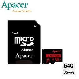 全新 Apacer 宇瞻 64GB 64G MicroSDXC UHS-I 記憶卡 85MB/s 附轉卡 終保