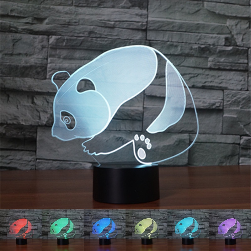 可愛的熊貓小夜燈 7 色漸變動物造型 USB LED 檯燈亞克力家居裝飾