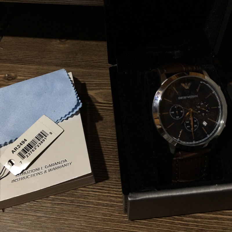 全新Emporio Armani Classic 都會新貴計時腕錶-深藍x咖啡/43mm AR2494
