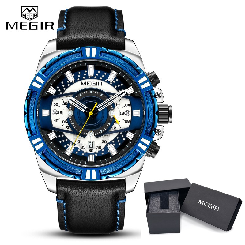 Megir 男士運動石英手錶頂級品牌計時時鐘手錶男軍用模擬防水手錶