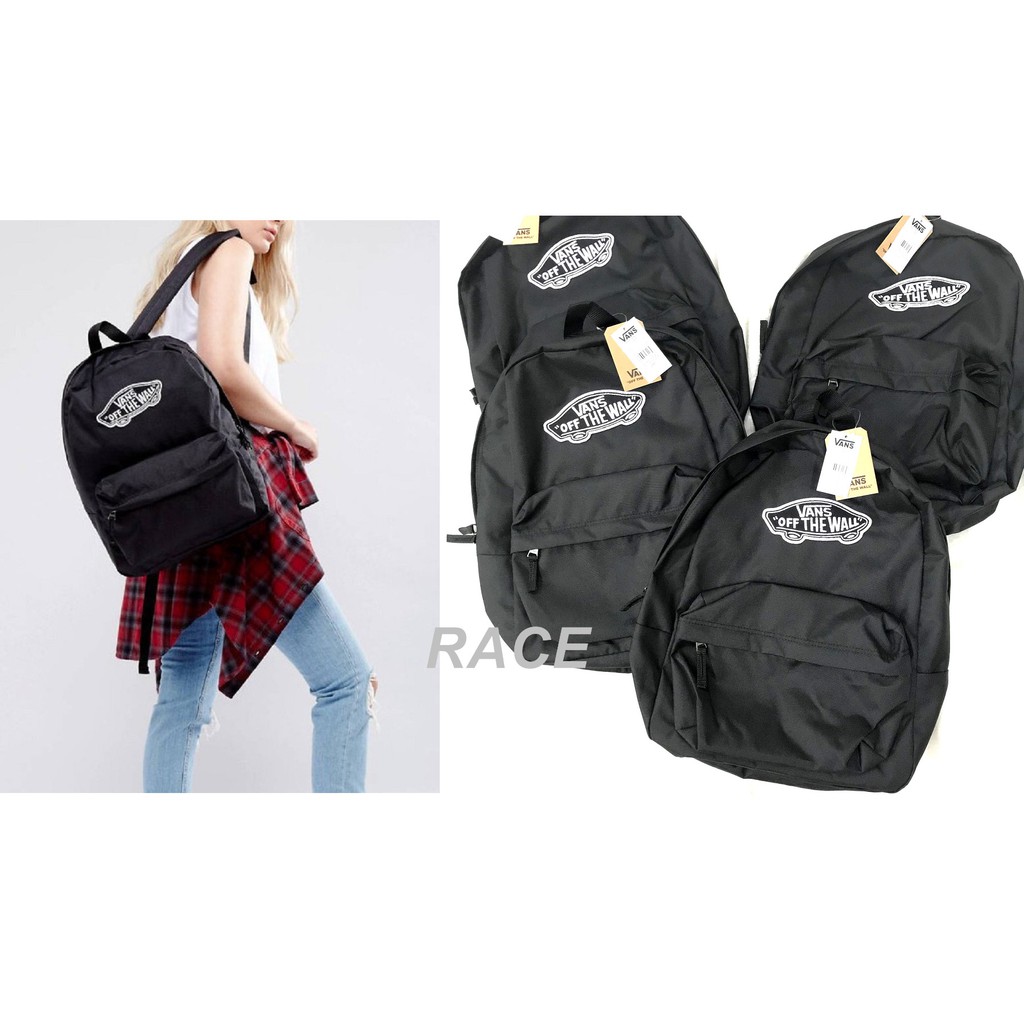 【RACE】VANS REALM BACKPACK 背包 後背包 基本款 白LOGO 經典 滑板 男女 黑