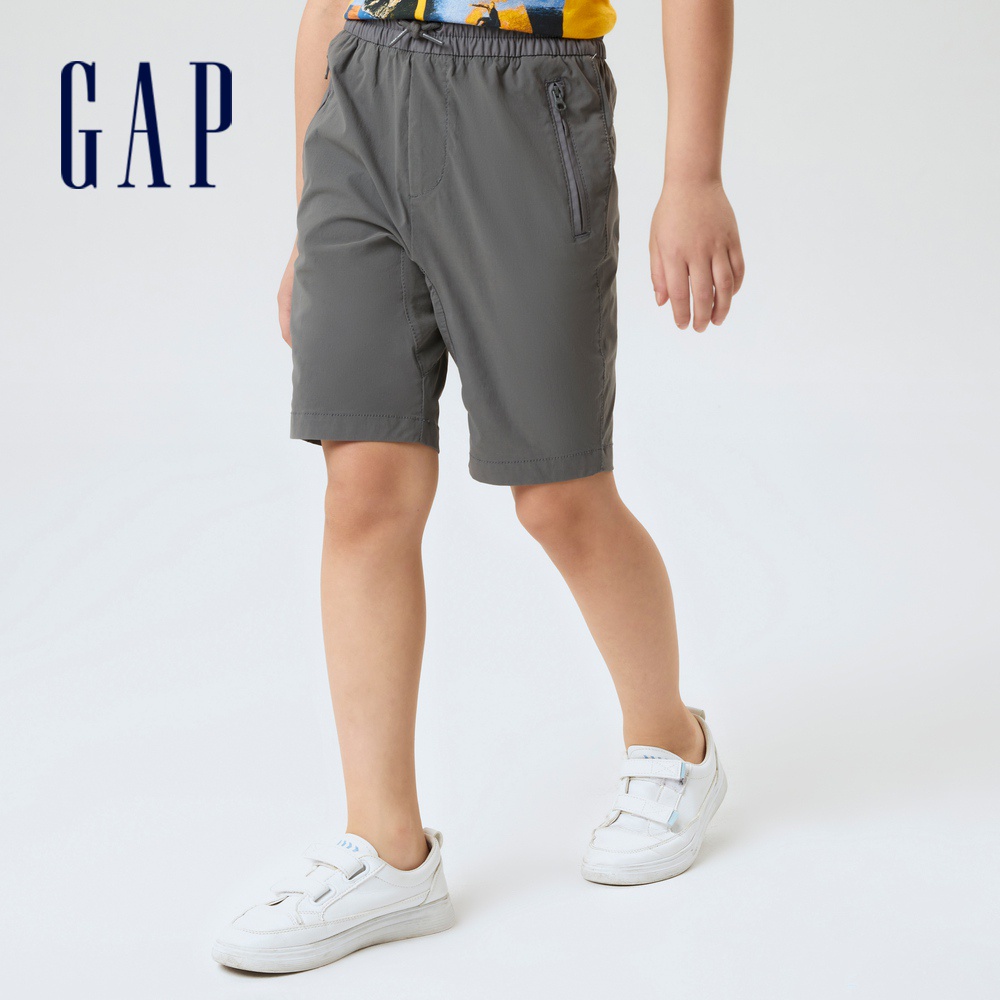 Gap 男童裝 工裝鬆緊直筒短褲-煙灰色(682045)