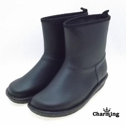 日本製 Charming【個性雪靴造型雨鞋-黑色】600含運!! 彈性鞋底舒適止滑，雨天必備，L黑色