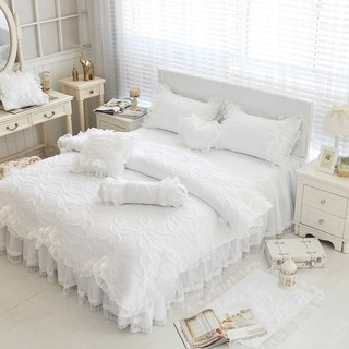 雙人鋪棉床罩組 北歐 雲歌 白色 蕾絲床罩組 兩用被床罩組 鋪棉兩用被床罩組
