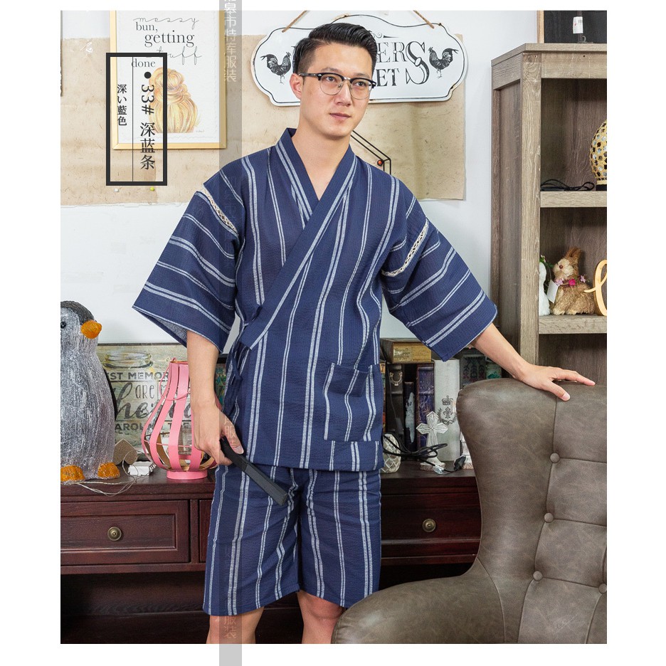 衫衫飾飾 5色m 2l 新款甚平甚平日式家居服短袖套裝可外出全棉男式家具睡衣套裝 蝦皮購物