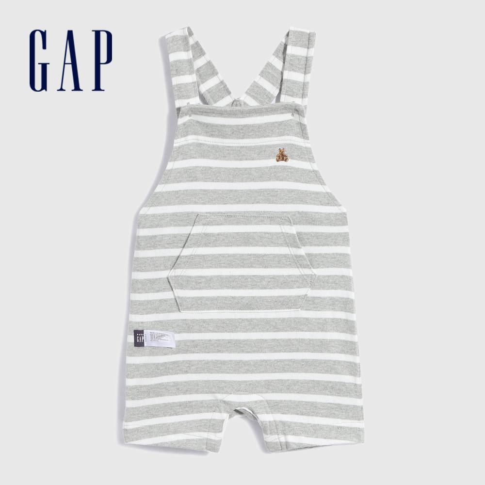 Gap 嬰兒裝 純棉條紋開襠包屁衣-灰色條紋(736834)