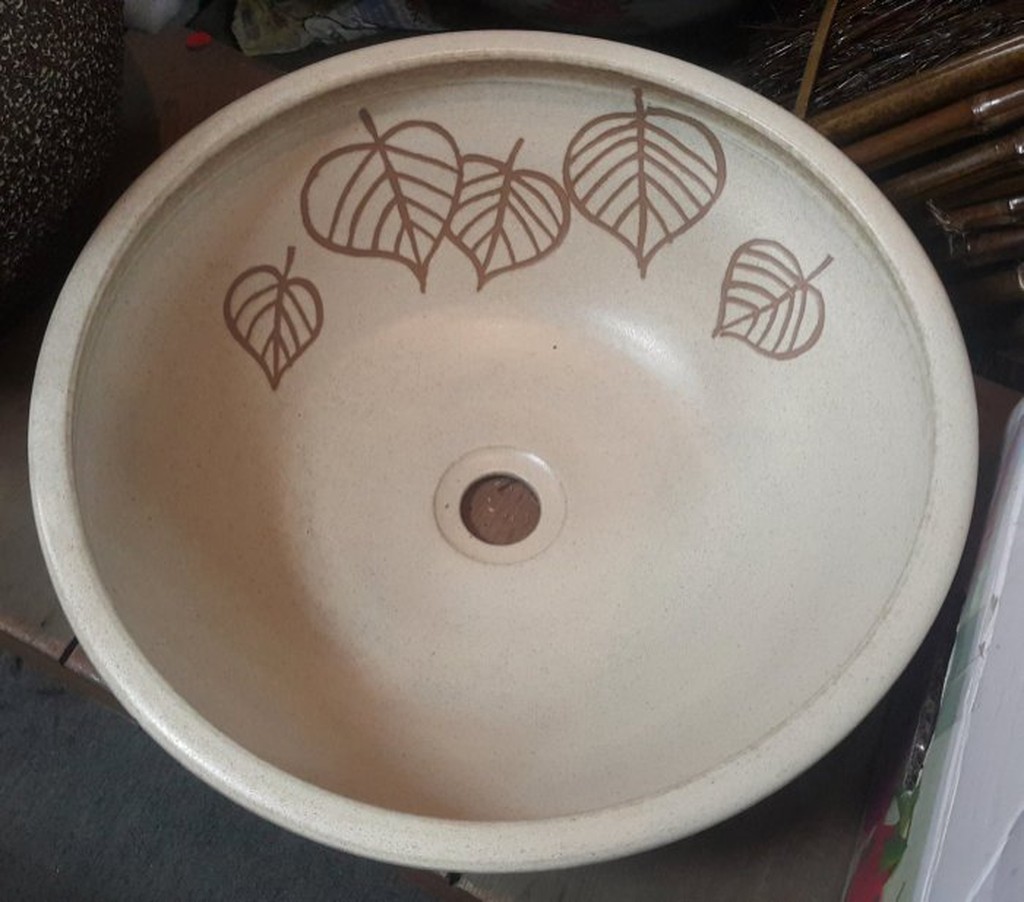 星辰陶藝 現貨顏色微黃 需現貨照請提問 葉片圖騰 乳白 洗手盆 洗臉盆 工作室款 蝦皮購物