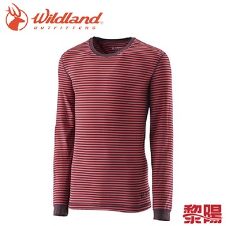 Wildland 荒野 遠紅外線條紋保暖衣 男款 暗紅 保暖/透氣/刷毛 01W22662