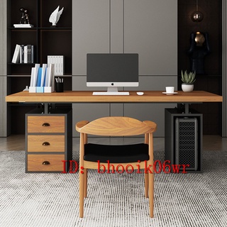 低價 新品 實木電腦桌 抽屜書桌 現代臺式電腦桌 loft鐵藝實木辦公桌 家用桌 創意寫字臺 老板桌