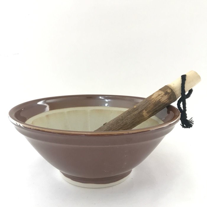 東昇瓷器餐具=日本進口8寸磨缽(可磨山藥.芝麻.擂茶.磨粉磨泥)---附木棒
