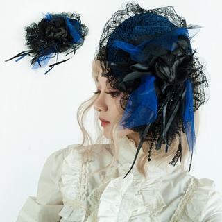 【吉兒龐克】玫瑰蕾絲造型小禮帽-藍(歌德貴族)｜古典歐式飾品配件【JJ6001C】