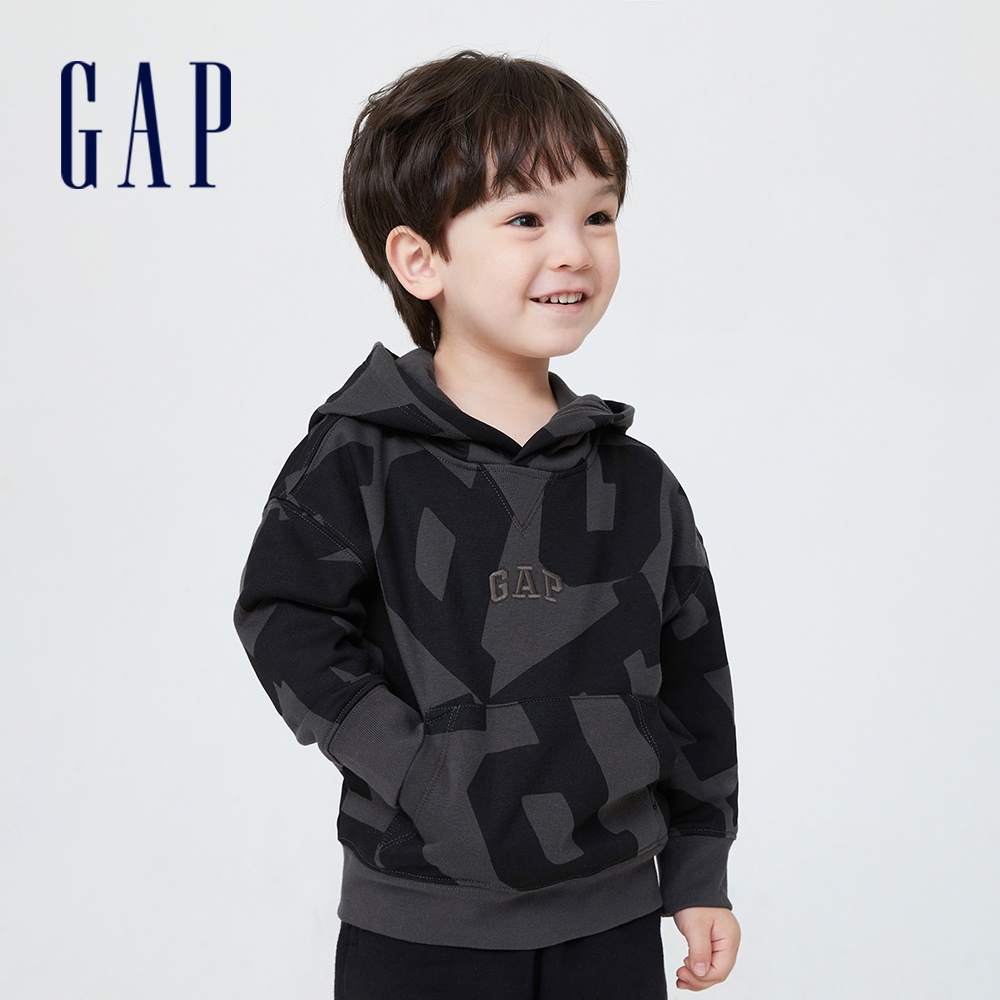 Gap 男幼童裝 Logo刷毛帽T-灰黑色(448048)