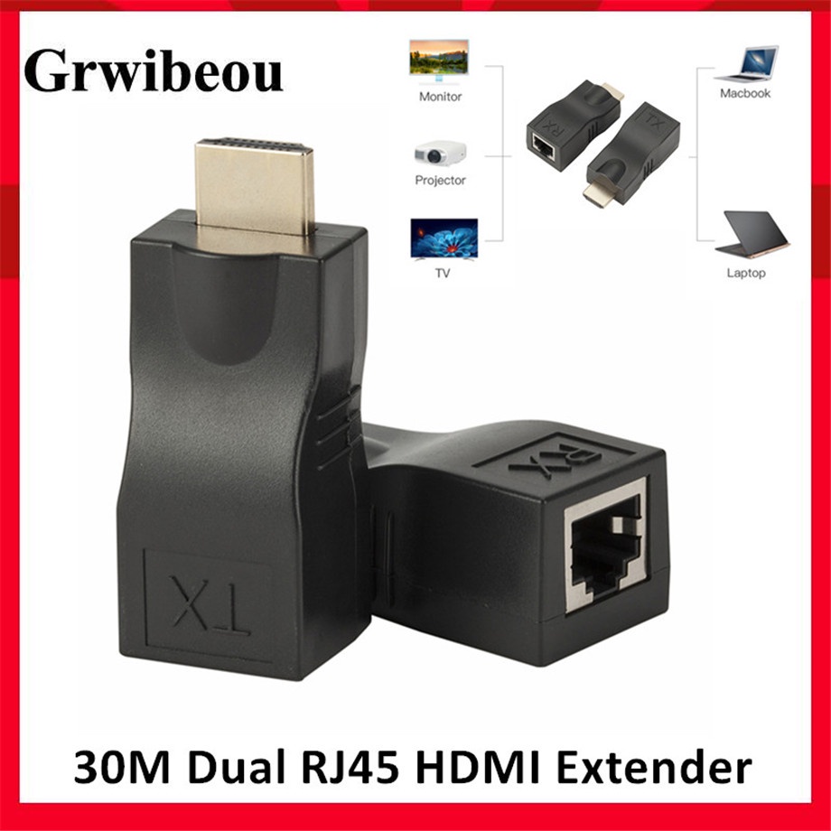 Grwibeou HDMI 延長器 HDMI 延長器高達 30m Over CAT5e / 6 UTP LAN 以太網電
