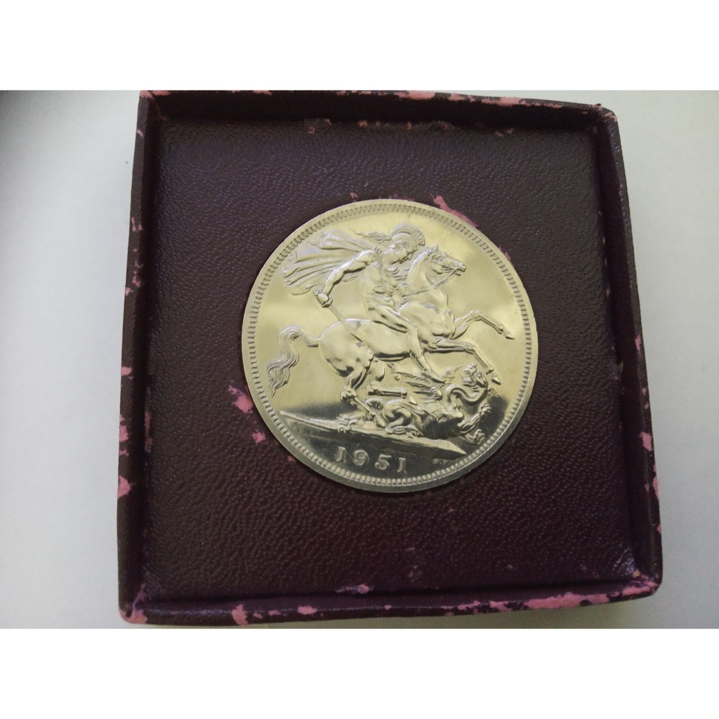 【個人預定】1951年英國喬治六世騎士屠龍精鑄幣1枚 原盒證 約28.3g