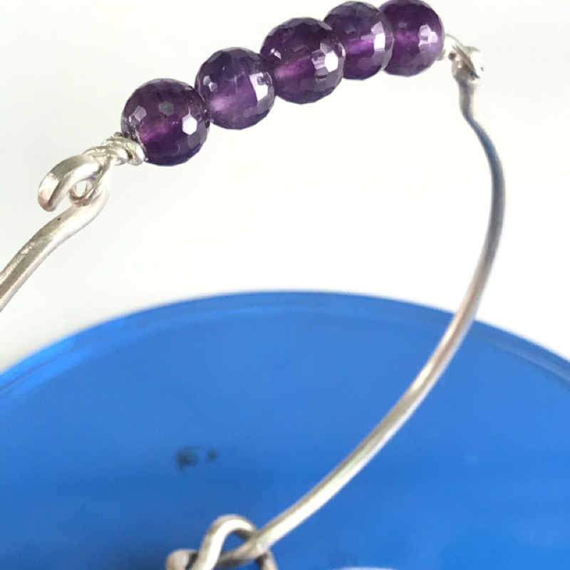😈天然紫水晶寶石925銀手鐲 手工製作同心結 獨特風格