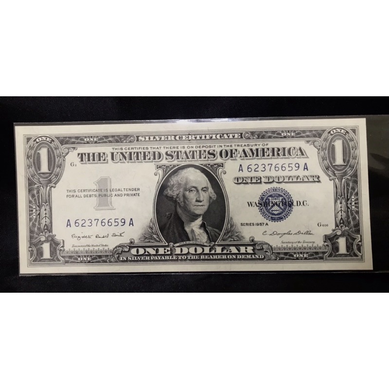 《美國鈔票》 1957年A版 1元 5A 字軌雙A 美元 美金 藍徽 稀少罕見 絕版 無折保真