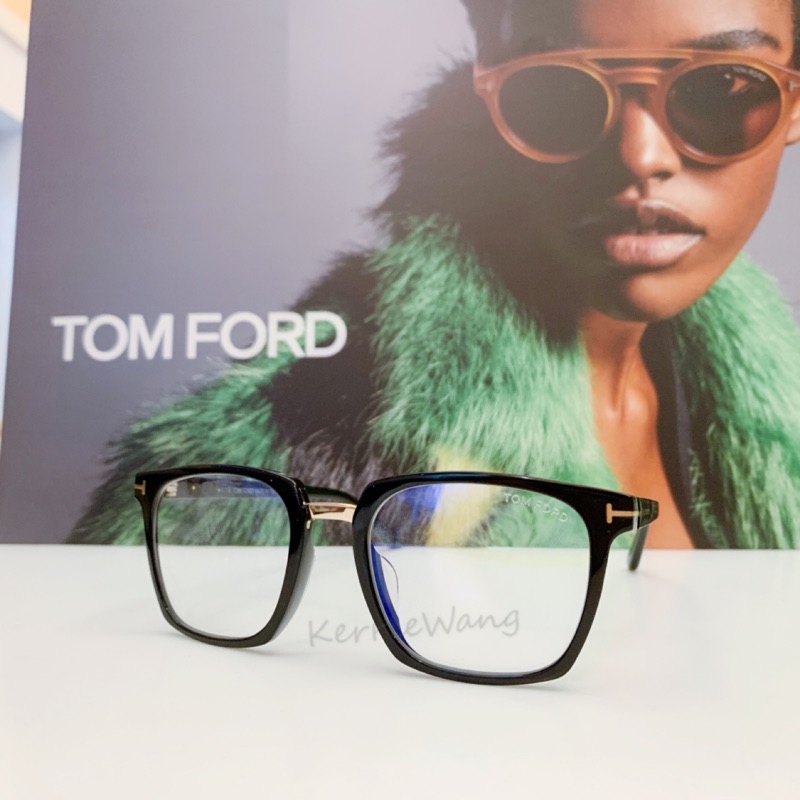 TOM FORD 復古黑色大方框光學眼鏡 附無度數濾藍光鏡片 經典T字 TF5523F-B鼻墊加高亞洲版 公司貨5523