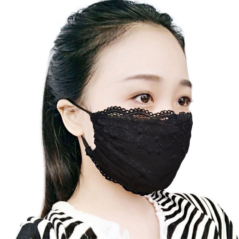 單層雙層可調節蕾絲布口罩套 白色/黑色防塵口罩