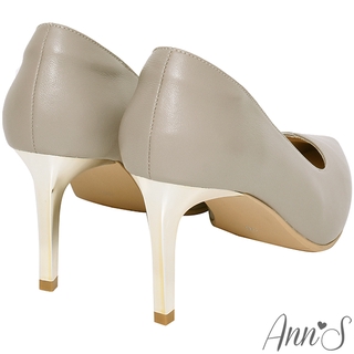 Ann’S嚮往的女人味-層次拼接柔軟小羊皮電鍍細跟尖頭高跟鞋7.5cm-灰