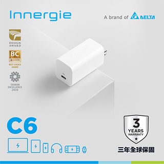 台達Innergie C6(GaN摺疊版)60瓦 USB-C 萬用充電器(無附線)原價1490(省400)