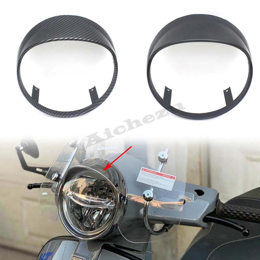 摩托踏板車頭燈罩 頭燈框架裝飾件 前燈圈保護器 適用於維斯帕Vespa GTS250 300 18-20 頭罩黑 碳纖