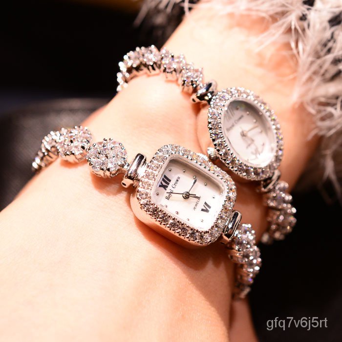 台灣預售royal crown時尚鋯石水鑽手鍊錶小錶盤女錶 防水手錶爆款促銷免運JJ Kc3I