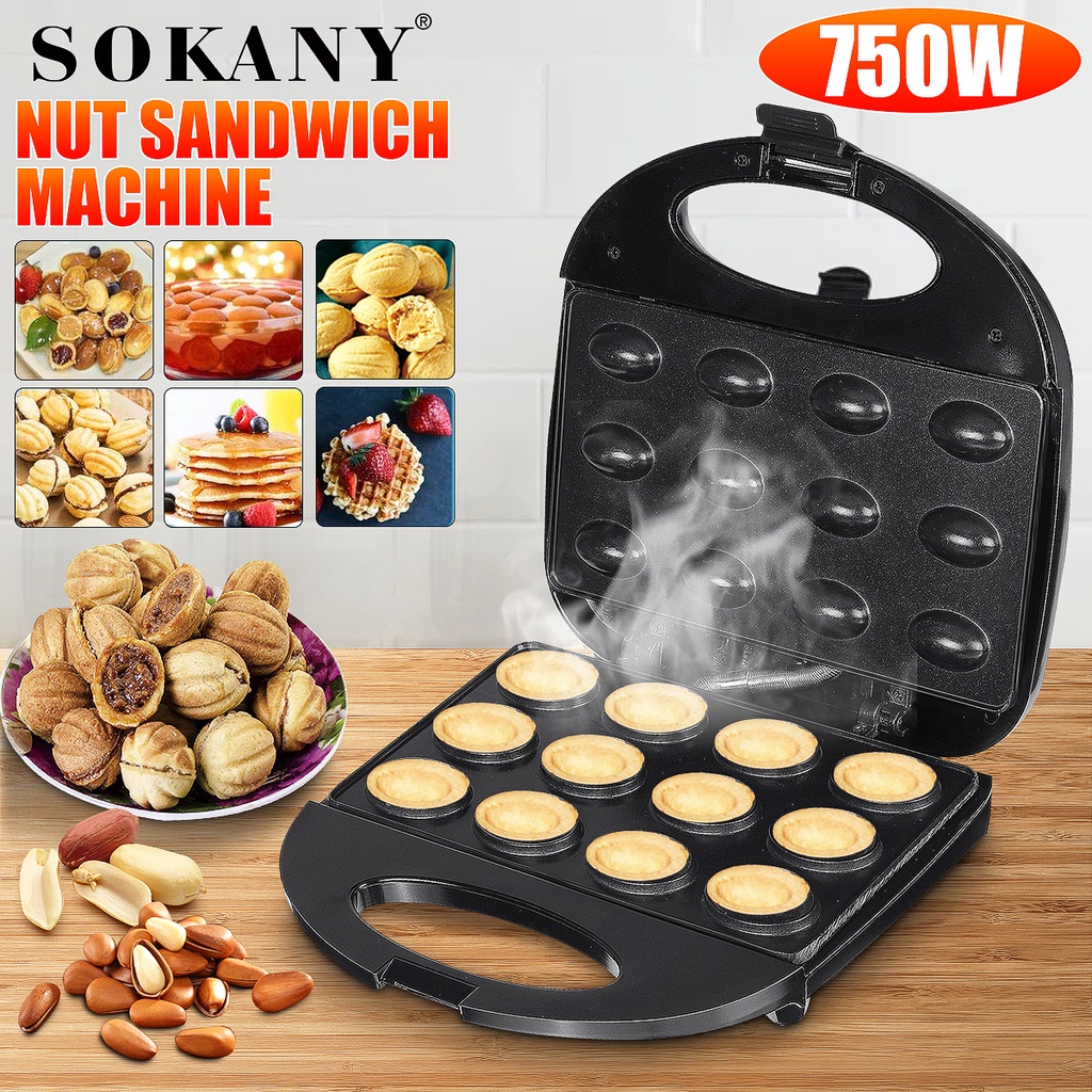電動核桃蛋糕機迷你自動堅果華夫餅麵包機三明治鐵烤麵包機烘焙早餐平底鍋烤箱