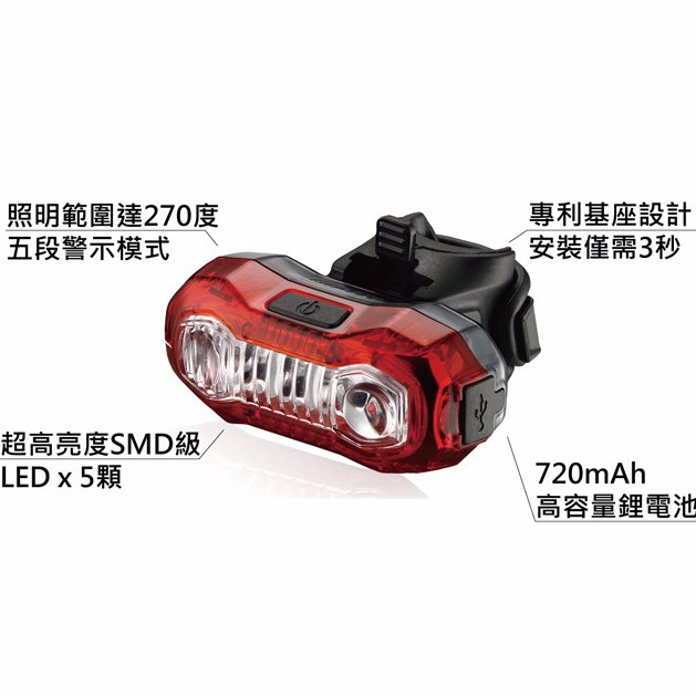 【樂活式單車館】捷安特 GIANT 鋰電池充電型 NUMEN+ TL 1超爆閃單車後燈/尾燈 (圓型座桿適用)