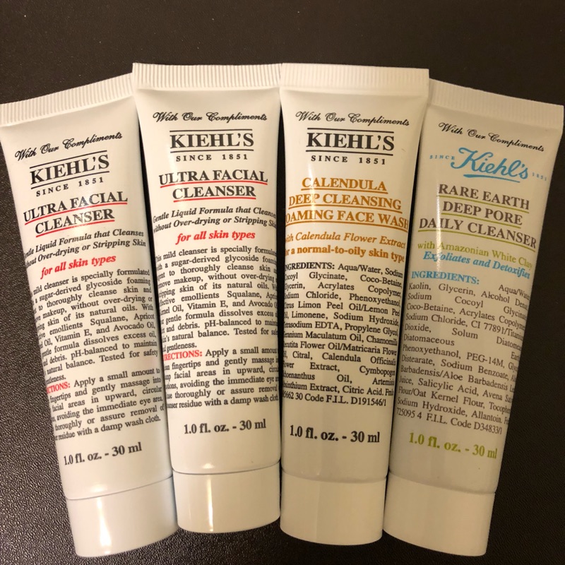 契爾氏Kiehl’s洗面乳，冰河保濕潔面乳、金盞花植物精華潔面泡泡凝露、亞馬遜白泥淨緻毛孔洗面乳