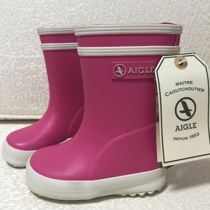 法國帶回 正品 Aigle 女寶寶 baby 桃紅雨靴 雨鞋 童鞋 靴子 粉彩膠靴