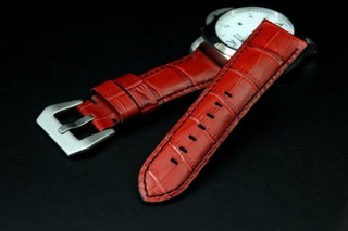 24mm收22mm加厚沛納海的新衣,紅色高質感可替代panerai原廠錶帶之鱷魚皮紋,真牛皮錶帶