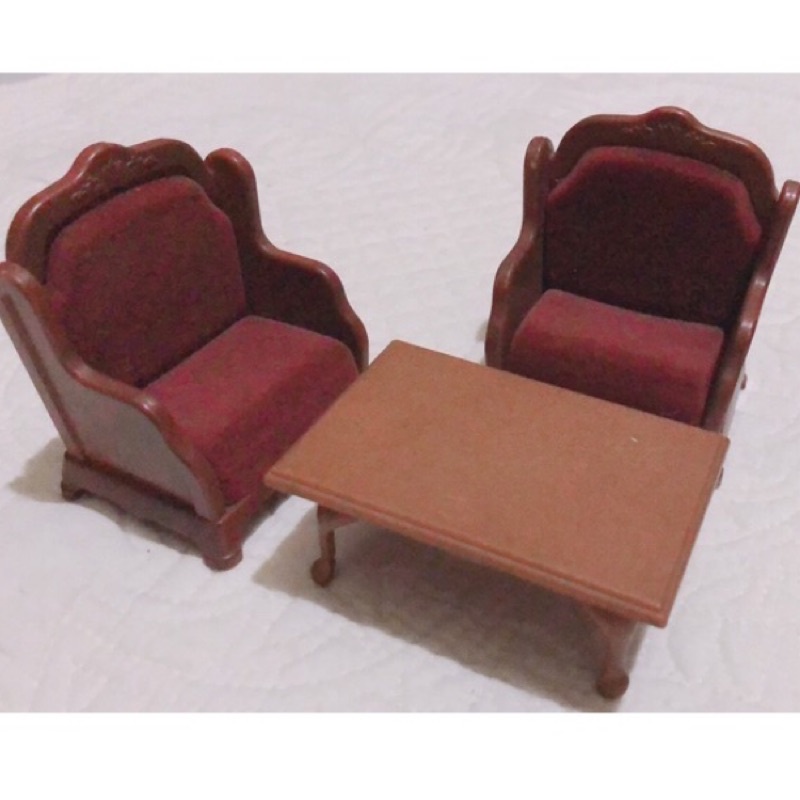 ✤鳩日堂 森林家族 絕版稀有 早期客廳 紅絨沙發 袖珍模型