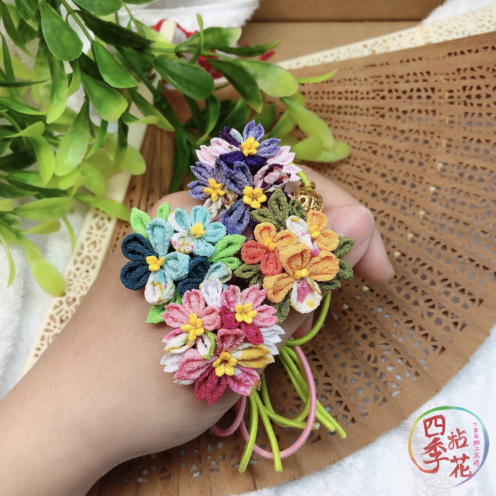 四季拈花 花團錦簇 日常和風日式布花櫻花金木犀勿忘我髮圈 蝦皮購物