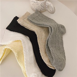 多色任選襪子 絲襪 堆堆襪 百搭浮雕立體氣質純色襪子女透氣女生中筒襪DXH210-C 衣時尚