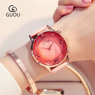 香港GUOU古歐 手錶潮流時尚韓版外貿專供大錶盤星空鑽石面 女士手錶 8107